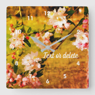 Spring Pink And White Blossoms Art Personalized Square Wall Clock