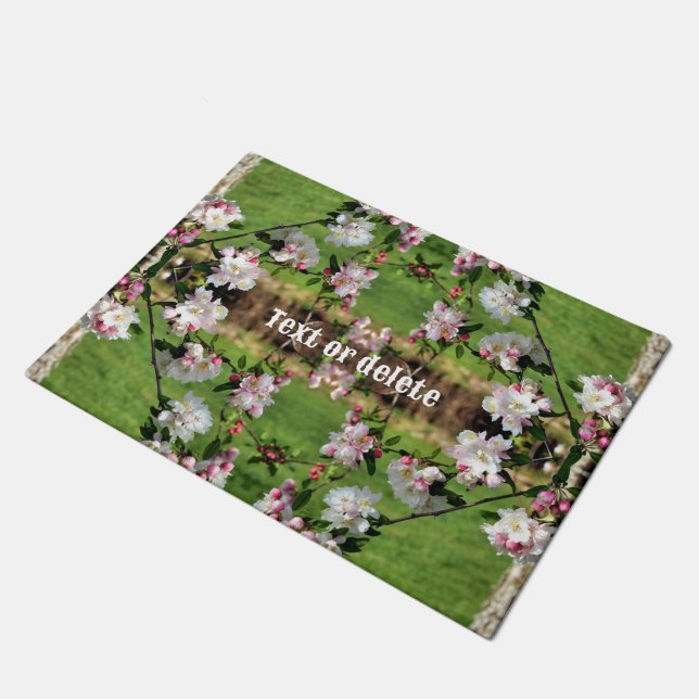 Spring Pink And White Blossoms Personalized Doormat (Angled)