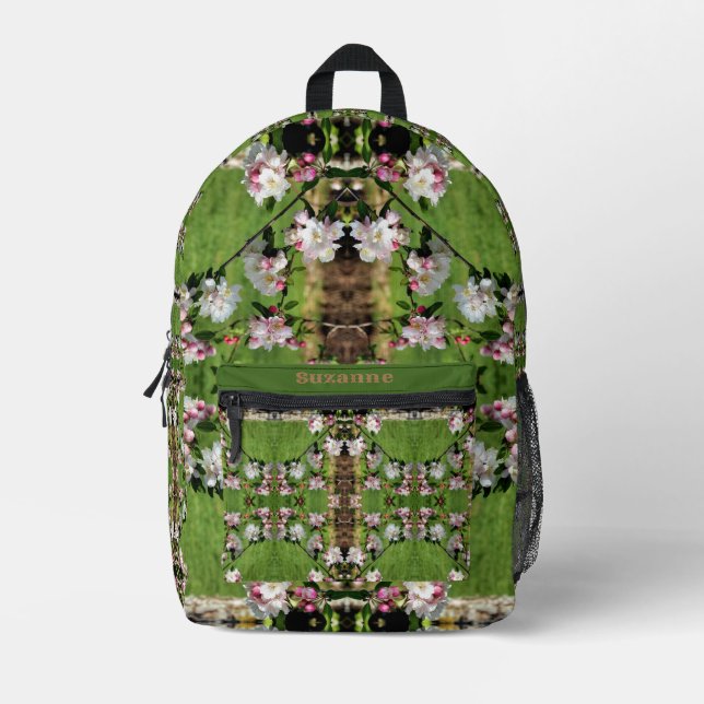 Spring Pink And White Blossoms Personalized Printed Backpack (Front)