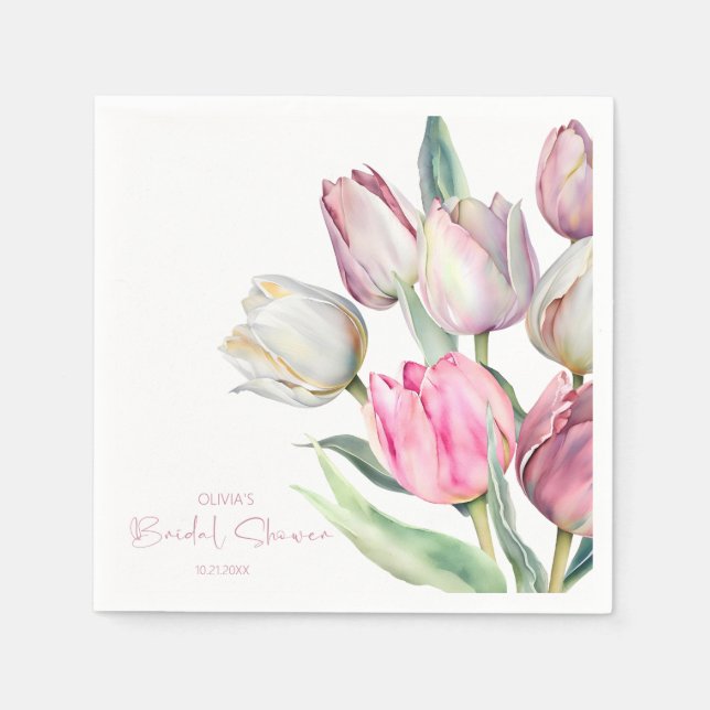 Spring pink and white tulips Bridal shower Napkins (Front)