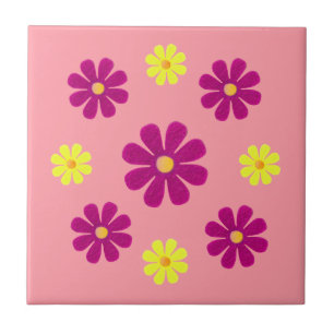 Spring pink and yellow flowers for kitchen ceramic tile