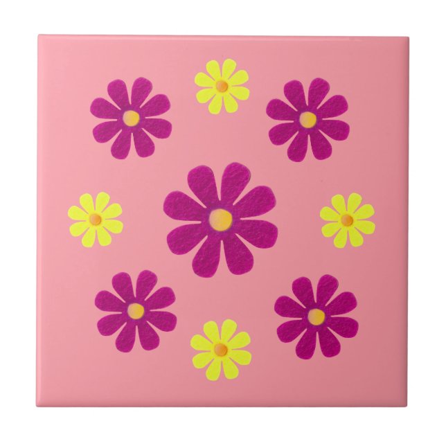 Spring pink and yellow flowers for kitchen ceramic tile (Front)