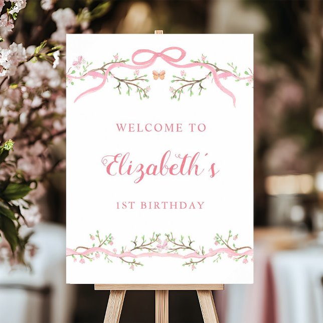 Spring Pink Blossom 1st Birthday Welcome Foam Board (Creator Uploaded)