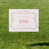 Spring Pink Blossom Floral Frame 1st Birthday Yard Sign