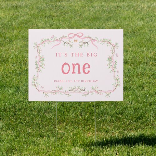 Spring Pink Blossom Floral Frame 1st Birthday Yard