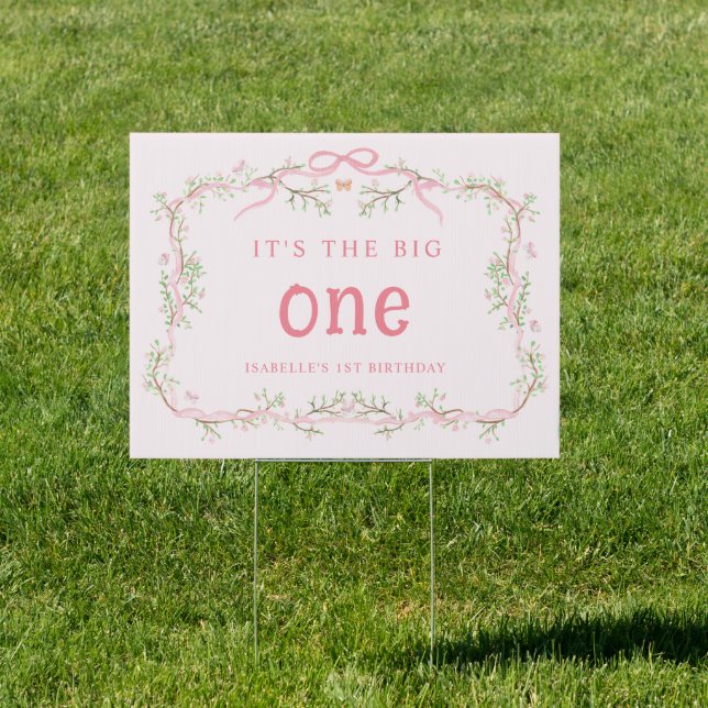 Spring Pink Blossom Floral Frame 1st Birthday Yard Sign (Insitu)