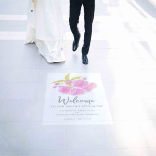 Spring pink blossom photo wedding welcome poster floor decals