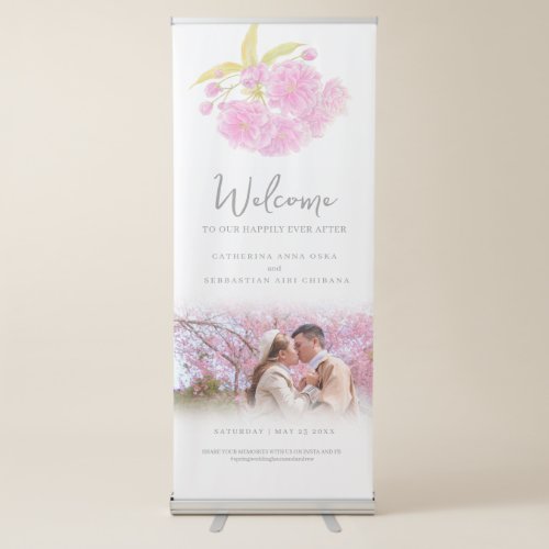 Spring pink blossom photo wedding welcome poster retractable banner