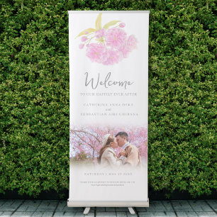 Spring pink blossom photo wedding welcome poster retractable banner