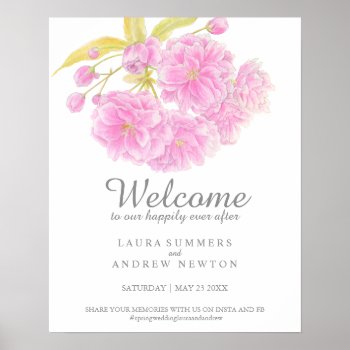 Spring Pink Blossom Wedding Welcome Poster by mylittleedenweddings at Zazzle