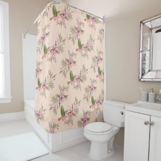 Spring Pink Blossom with Birds Pattern Shower Curtain