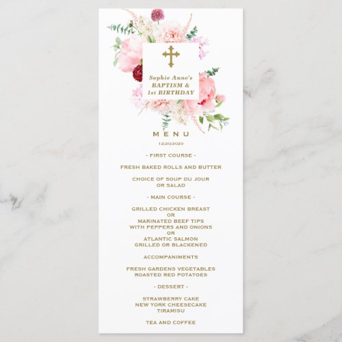 Spring Pink Blush Floral 1st Birthday  Baptism Menu