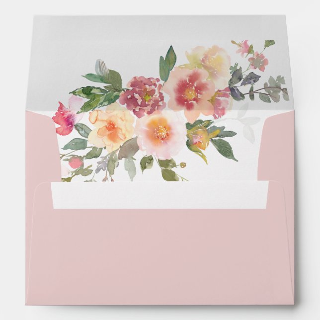 Spring Pink Blush Floral Wedding Envelope (Back (Bottom))