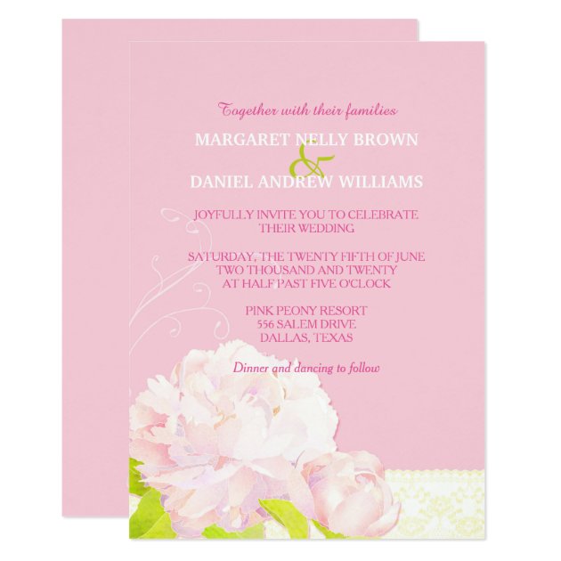 Spring Pink Blush Peony Wedding Invitation