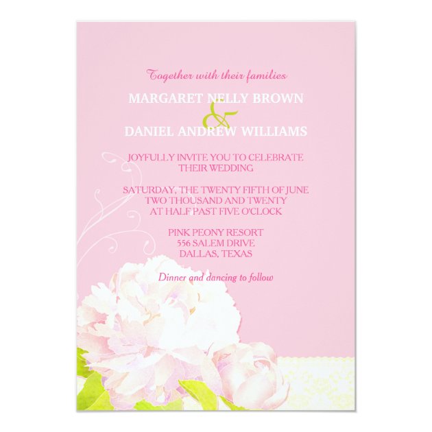 Spring Pink Blush Peony Wedding Invitation