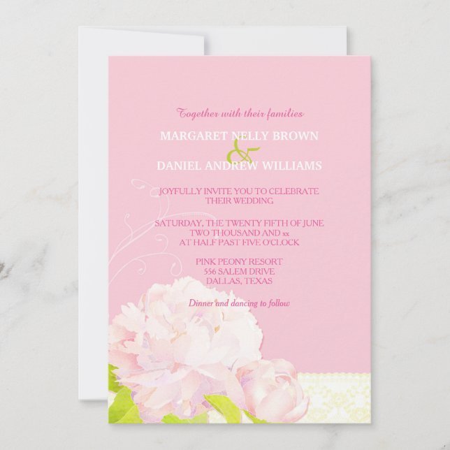 Spring Pink Blush Peony Wedding Invitation (Front)