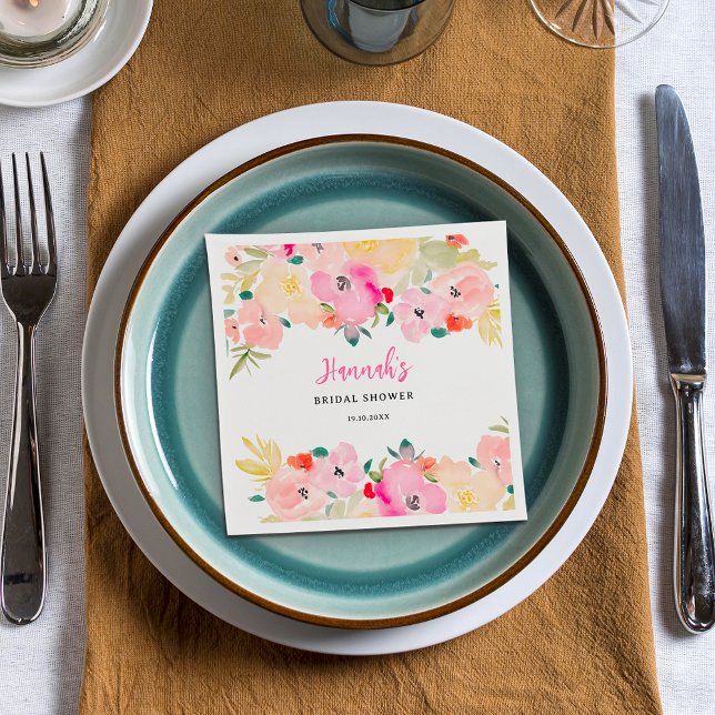 Spring pink boho chic garden floral bridal shower napkins (Spring pink boho chic garden floral bridal shower napkins)