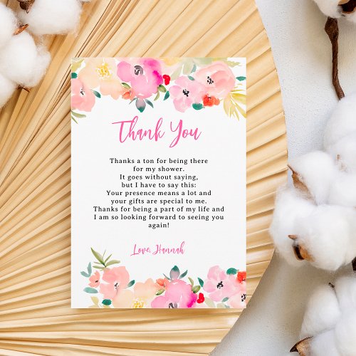 Spring pink boho chic garden floral bridal shower thank you card