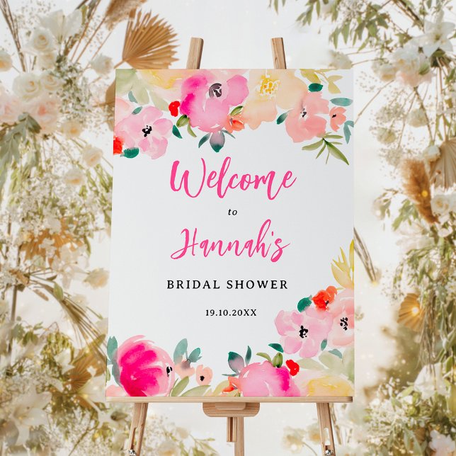 Spring pink boho chic garden floral bridal welcome foam board (Spring pink boho chic garden floral bridal welcome foam board)