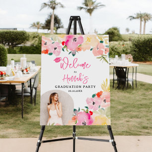 Spring pink boho garden floral graduation welcome foam board