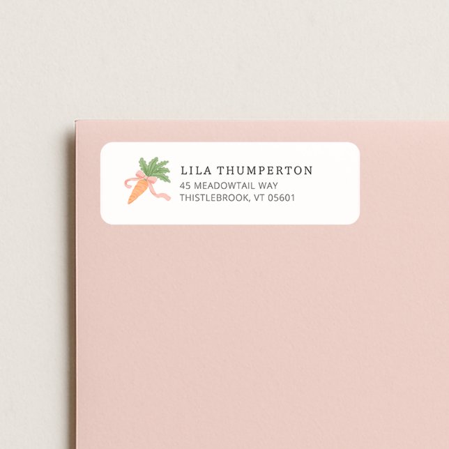 Spring Pink Bow Carrot Modern Minimal Address Label (Creator Uploaded)