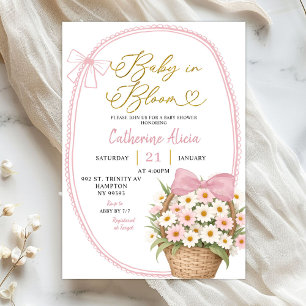 Spring Pink Bow Daisy Baby in Bloom Baby Shower Invitation
