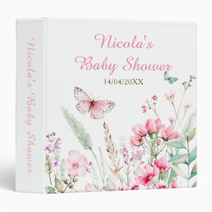 Spring Pink Butterfly Floral Baby Shower Photo 3 Ring Binder