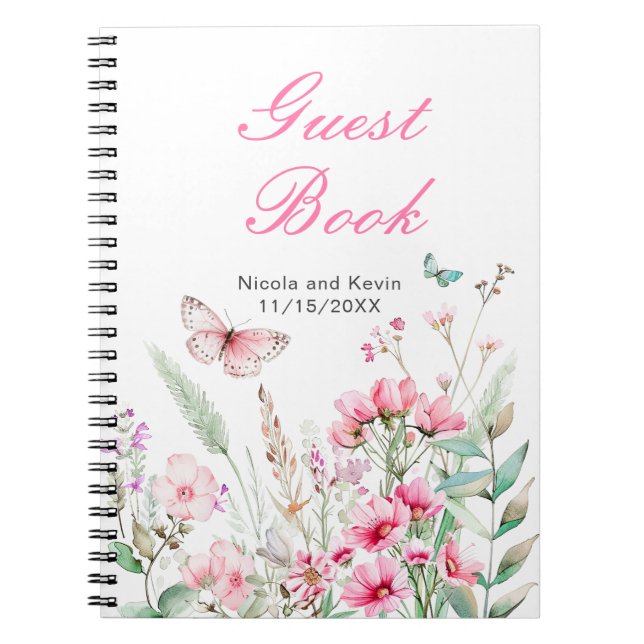 Spring Pink Butterfly Floral Wedding Notebook (Front)