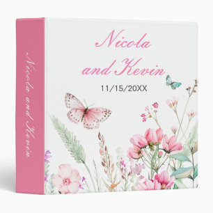 Spring Pink Butterfly Floral Wedding Photo Album 3 Ring Binder