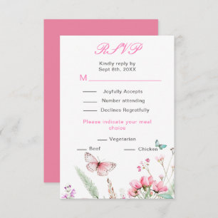 Spring pink Butterfly Floral Wedding RSVP Card