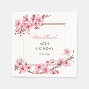 Spring Pink Cherry Blossom Floral Birthday Napkins