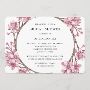 Spring pink cherry blossom. Floral Bridal Shower Invitation