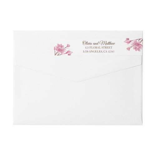 Spring pink cherry blossom Floral Return Address Wrap Around Label