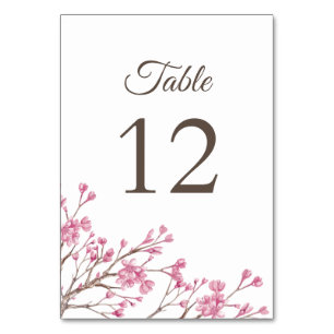 Spring pink cherry blossom. Floral wedding Table Number
