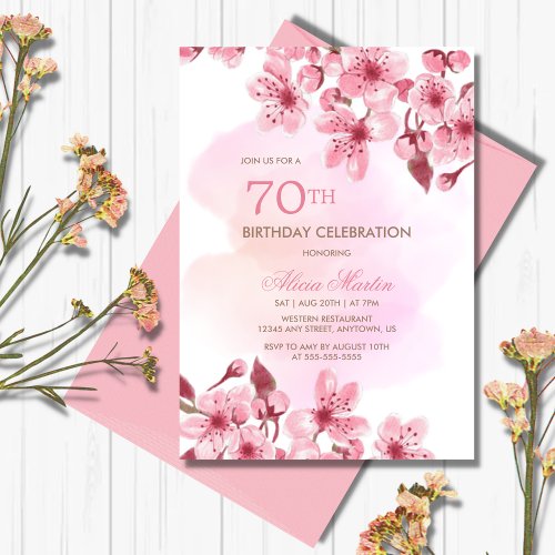 Spring Pink Cherry Blossom Sakura Birthday  Invitation