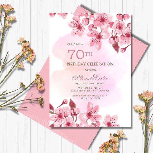Spring Pink Cherry Blossom Sakura Birthday  Invitation (Creator Uploaded)