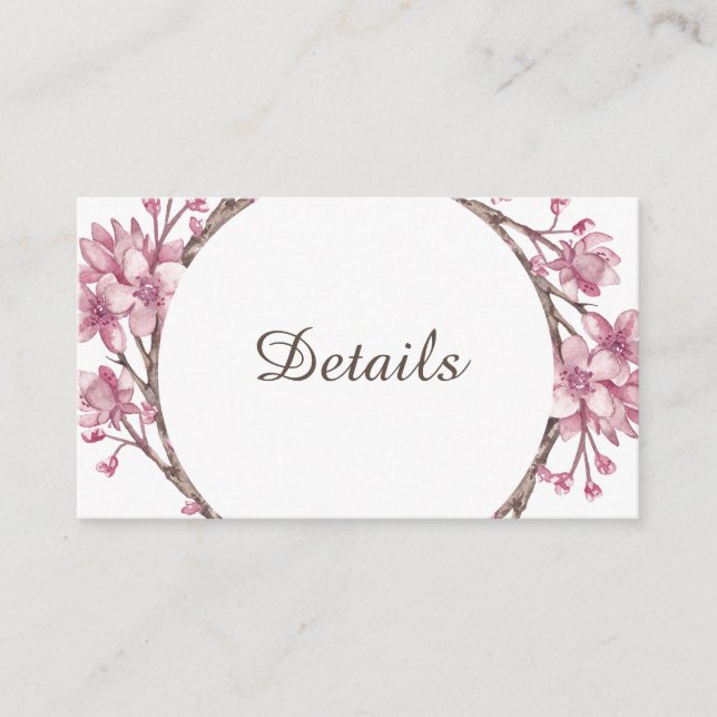 Spring pink cherry blossom. Wedding details Enclosure Card (Front)