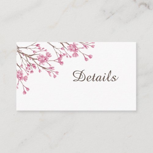 Spring pink cherry blossom Wedding details Enclosure Card