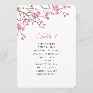 Spring pink cherry blossom. Wedding seating charts Invitation
