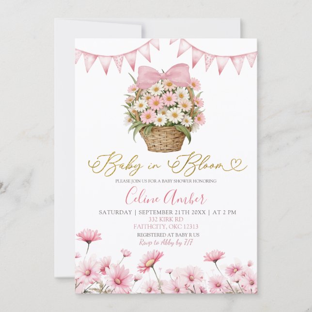 Spring Pink Daisy Baby Bloom Coquette Baby Shower Invitation (Front)