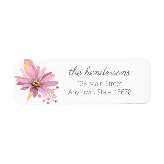 Spring Pink Daisy Watercolor Label (Front)