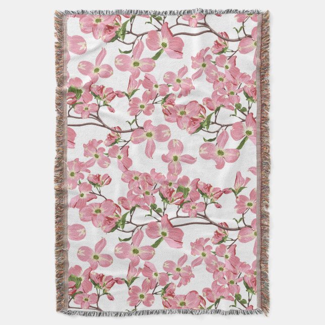 Spring pink dogwood flowers seamless pattern. throw blanket (Front Vertical)