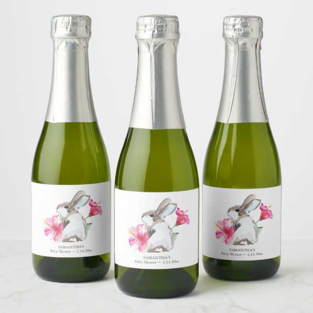 Spring Pink Floral and Bubbly Sparkling Wine Label (Bottles)