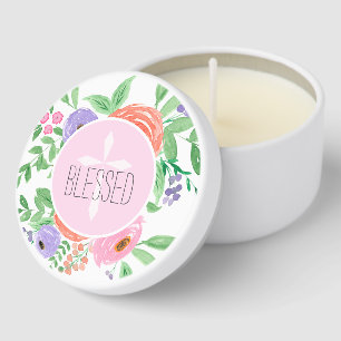 Spring Pink Floral Blessed Mini Candle Favors