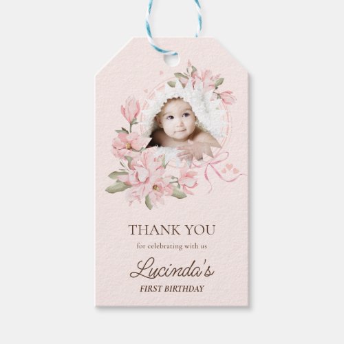 Spring Pink Floral Girl Birthday Gift Tags