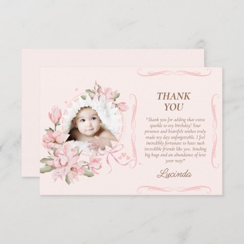 Spring Pink Floral Girl Birthday Thank You Card