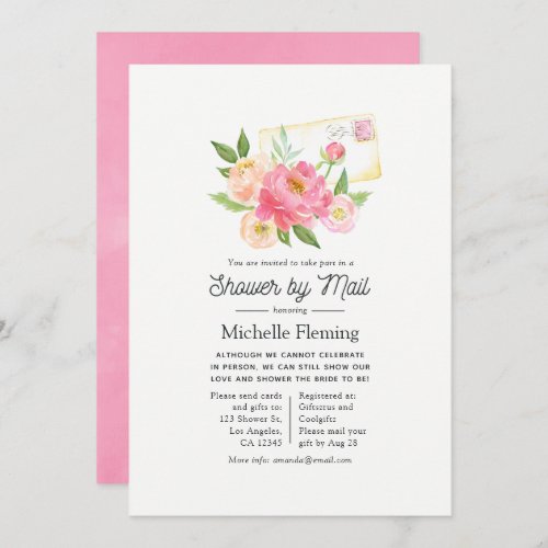 Spring Pink Floral Girl Bridal Shower by Mail Invitation