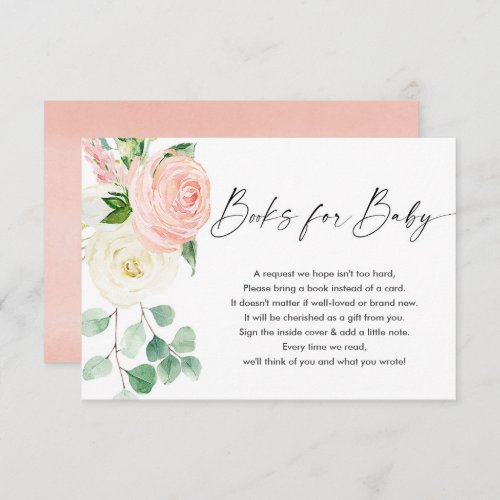 Spring pink floral greenery books for baby girl en enclosure card