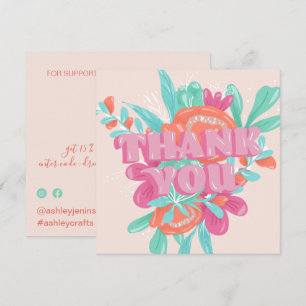 Spring pink floral retro script order thank you card