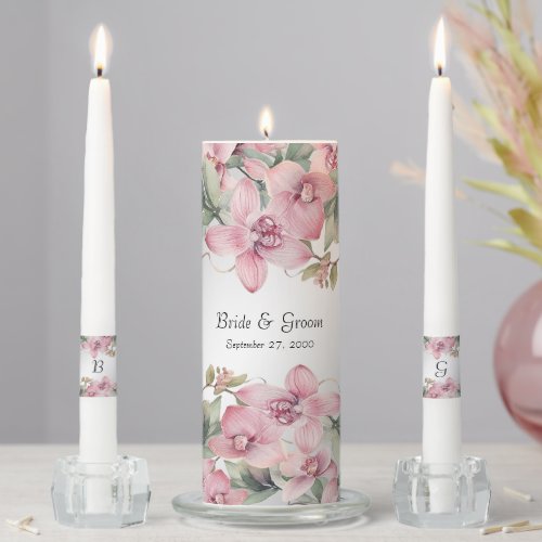Spring Pink Floral Unity Candle Set